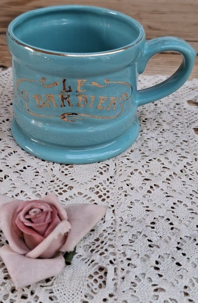 Turquoise Franse scheerbeker " Le Barbier", Antiquités & Art, Enlèvement ou Envoi