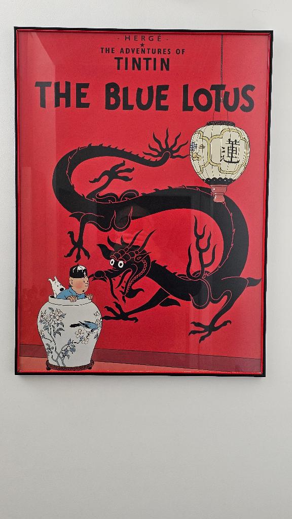 TINTIN affiche avec cadre  poster Lotus Bleu, Collections, Rectangulaire vertical, Avec cadre, Comme neuf, Enlèvement