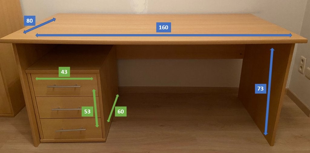 Bureau met ladenblok, Huis en Inrichting, Bureaus, Ophalen, 160 cm, Spaanplaat of MDF, Zo goed als nieuw