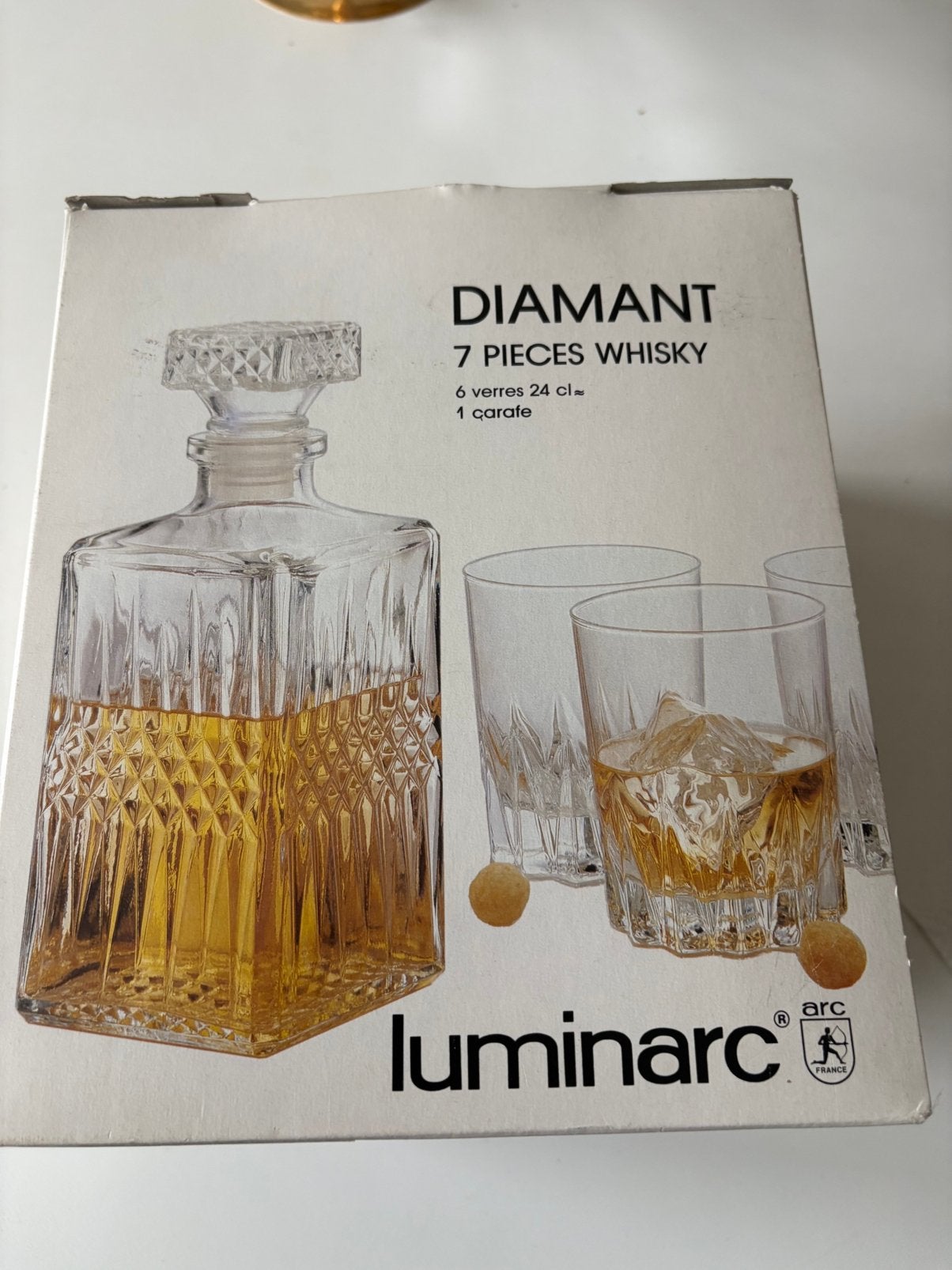 6 stuks kristallen whisky glazen en karaf  merk Luminarc, Antiek en Kunst, Ophalen