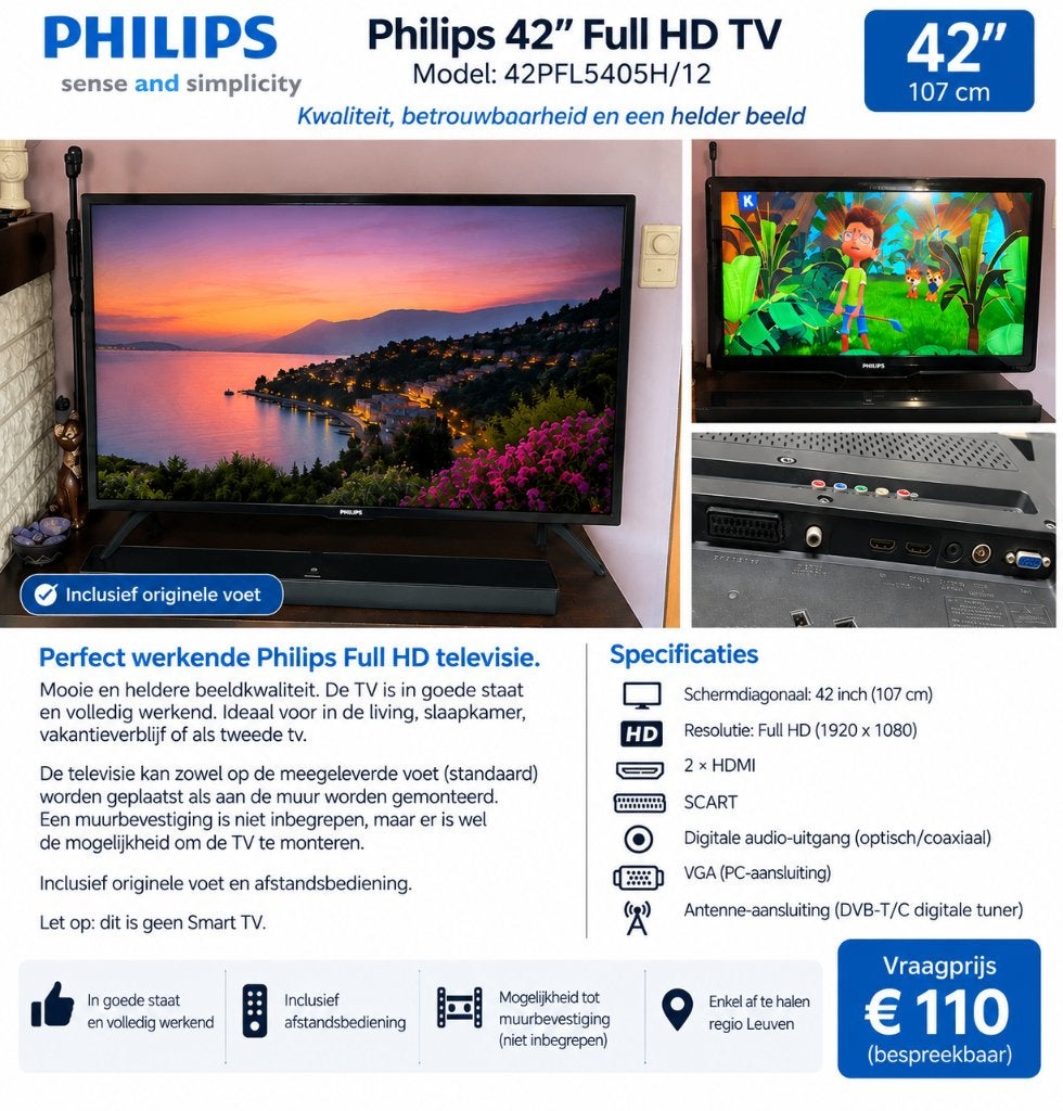 Philips 42 inch Full HD TV, Audio, Tv en Foto, Televisies, Ophalen, Philips, LED, Zo goed als nieuw