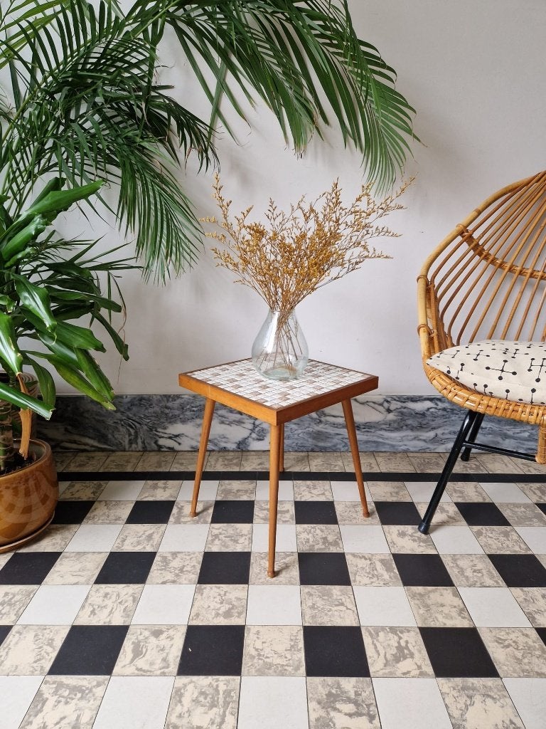 Vintage mozaïek bijzettafeltje | plantentafeltje | tafeltje, Huis en Inrichting, Ophalen, Minder dan 45 cm, Minder dan 55 cm, Gebruikt