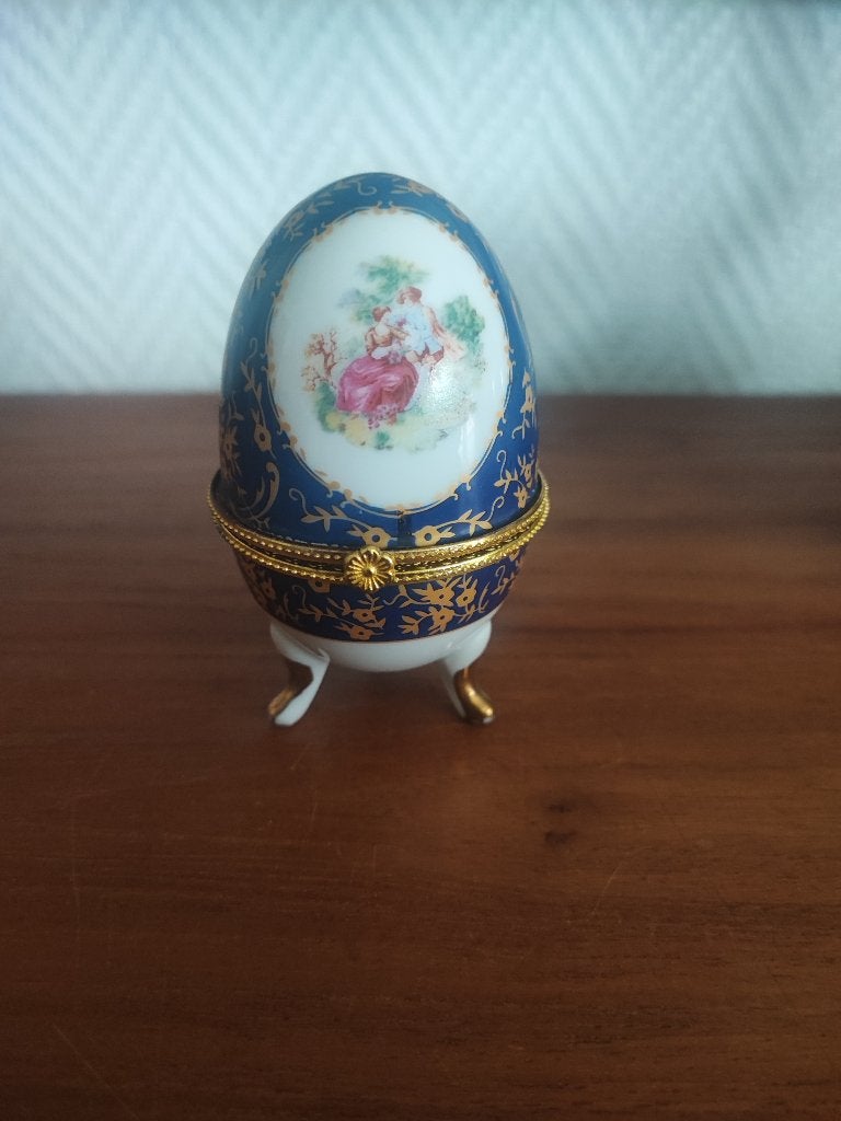 Oeuf de Limoges vintage porcelaine française style Fabergé, Enlèvement ou Envoi