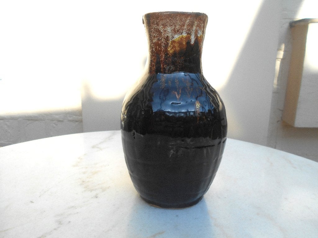 ancien vase vintage ceramique brun années 60, Enlèvement ou Envoi