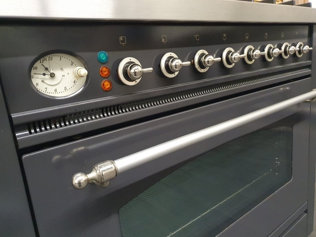 Boretti Fornuis 90cm antraciet + rvs 6 pits 1 grote oven, Ophalen, 60 cm of meer, Zo goed als nieuw, Energieklasse A of zuiniger
