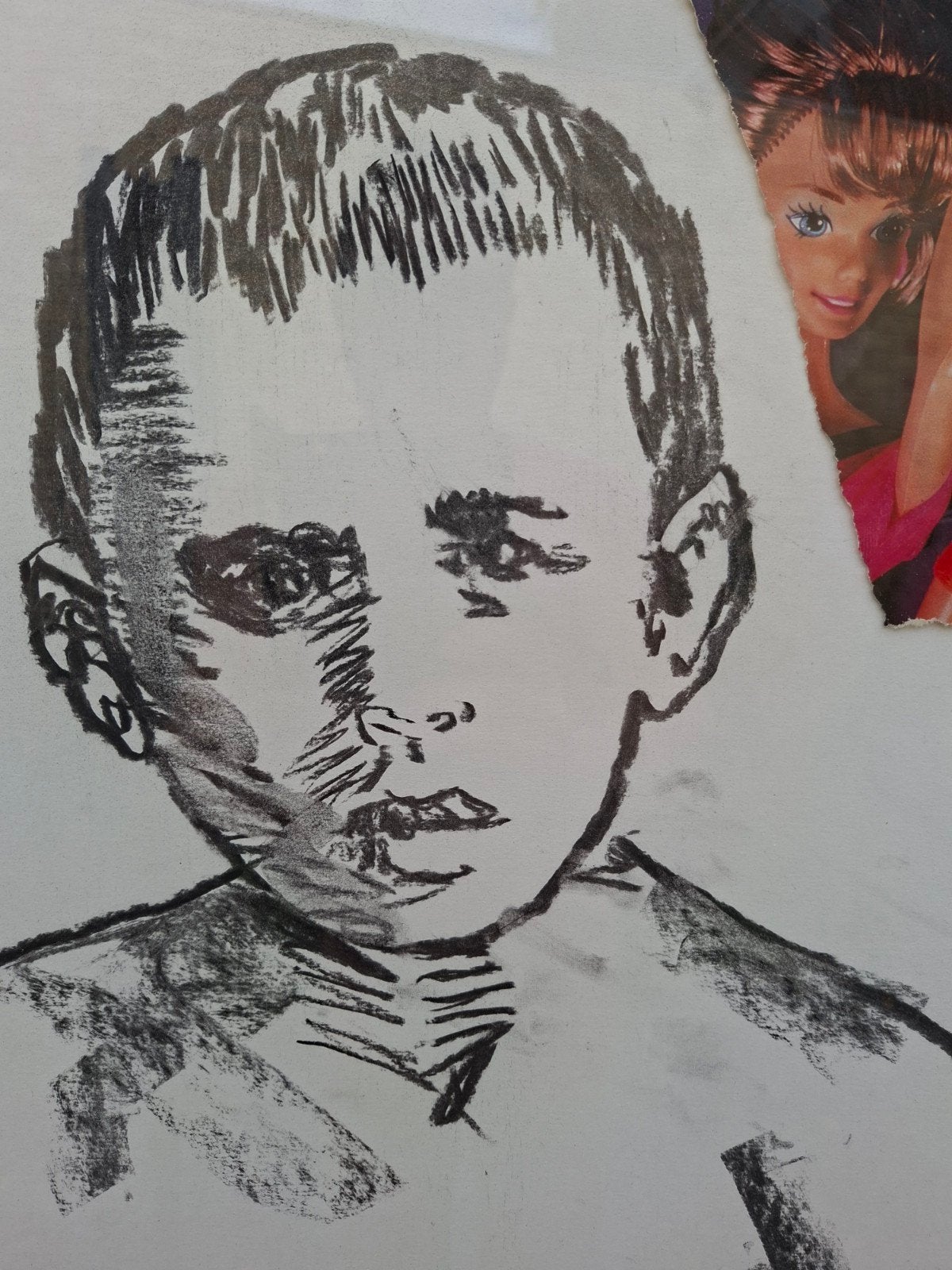 MANAERS Werner "Zonder titel" houtskool en collage, Antiek en Kunst, Ophalen, Houtskooltekening