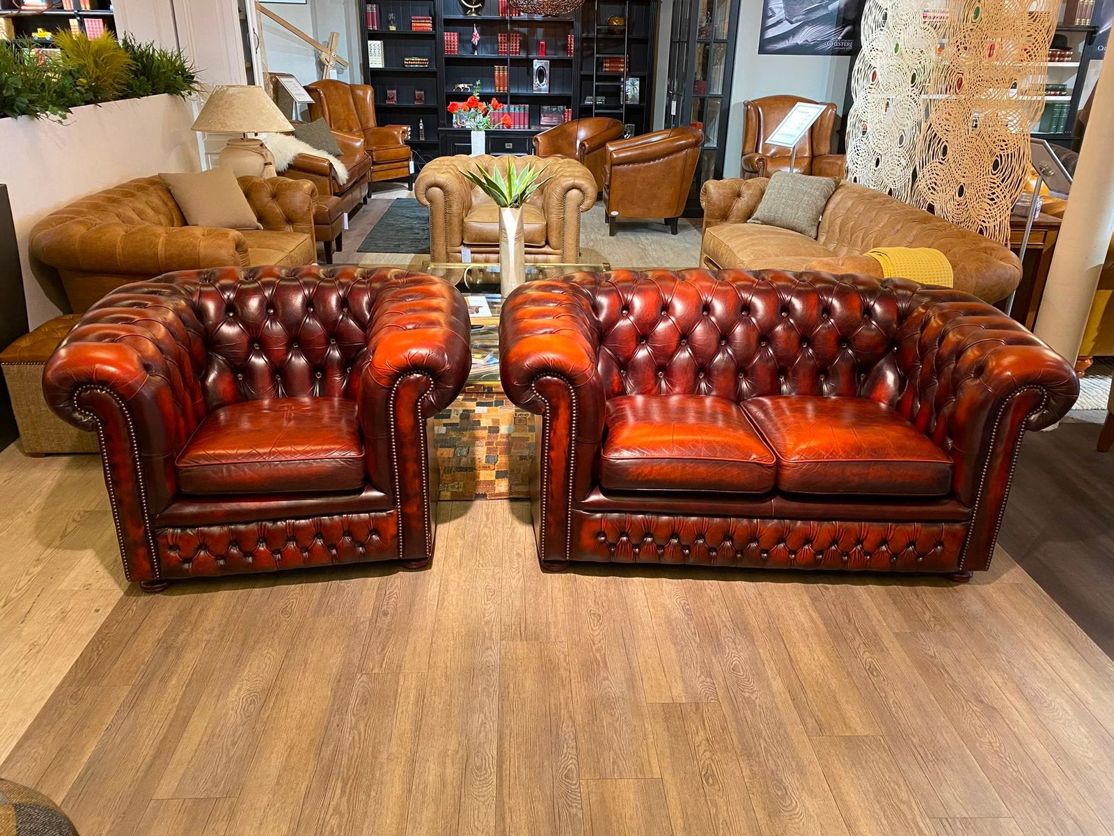 Engelse Springvale chesterfield salon 2+1 zetel oxblood rood, Ophalen of Verzenden