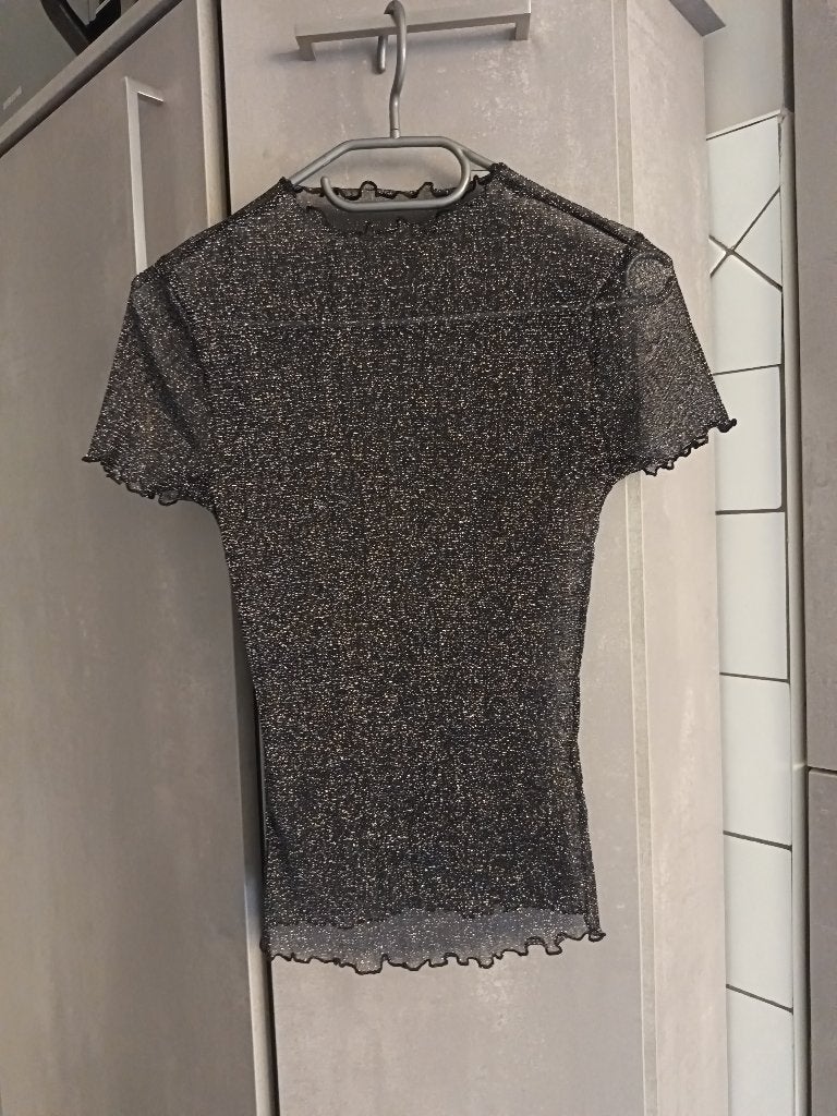 BLOUSE noire  transparente courte à paillettes S, Enlèvement ou Envoi, Comme neuf, Taille 36 (S), Noir