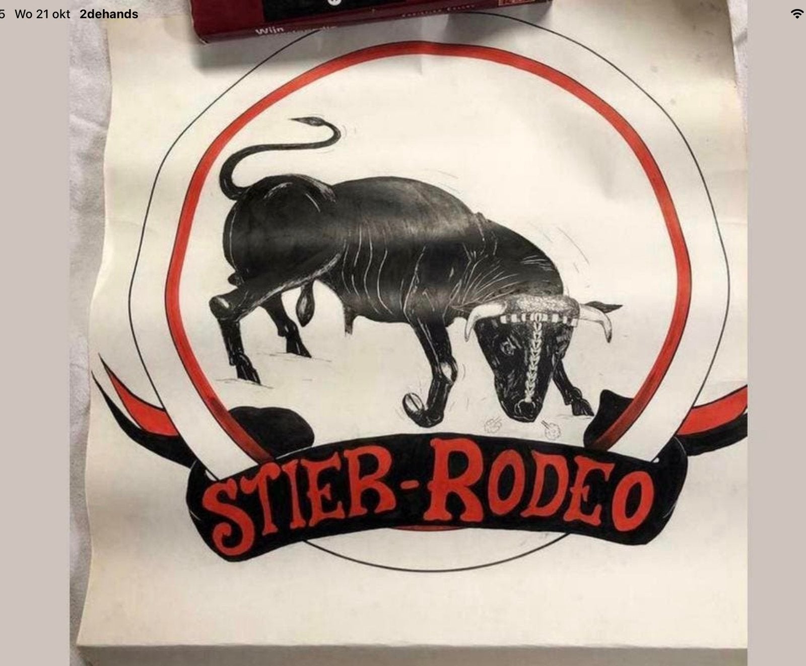 Handgetekende "Stier-Rodeo" Affiche (43x43 cm), Ophalen of Verzenden