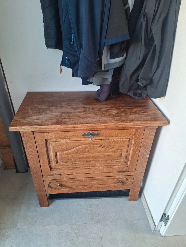 Lage kast eik met opbergvak en lade - afhalen voor 5,- euro, Ophalen, Gebruikt, Eikenhout, 50 tot 100 cm