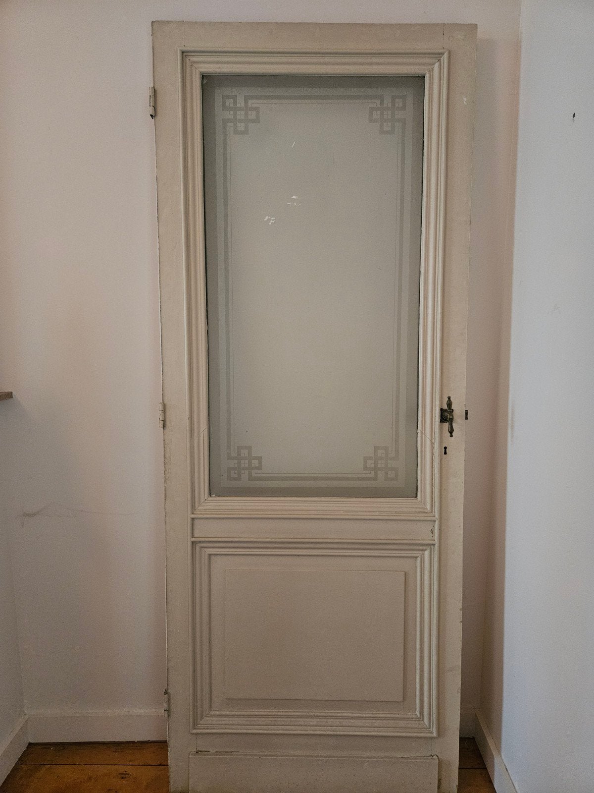 Antieke massieve deur met mat glas, Porte intérieure, Enlèvement, Verre, 215 cm ou plus