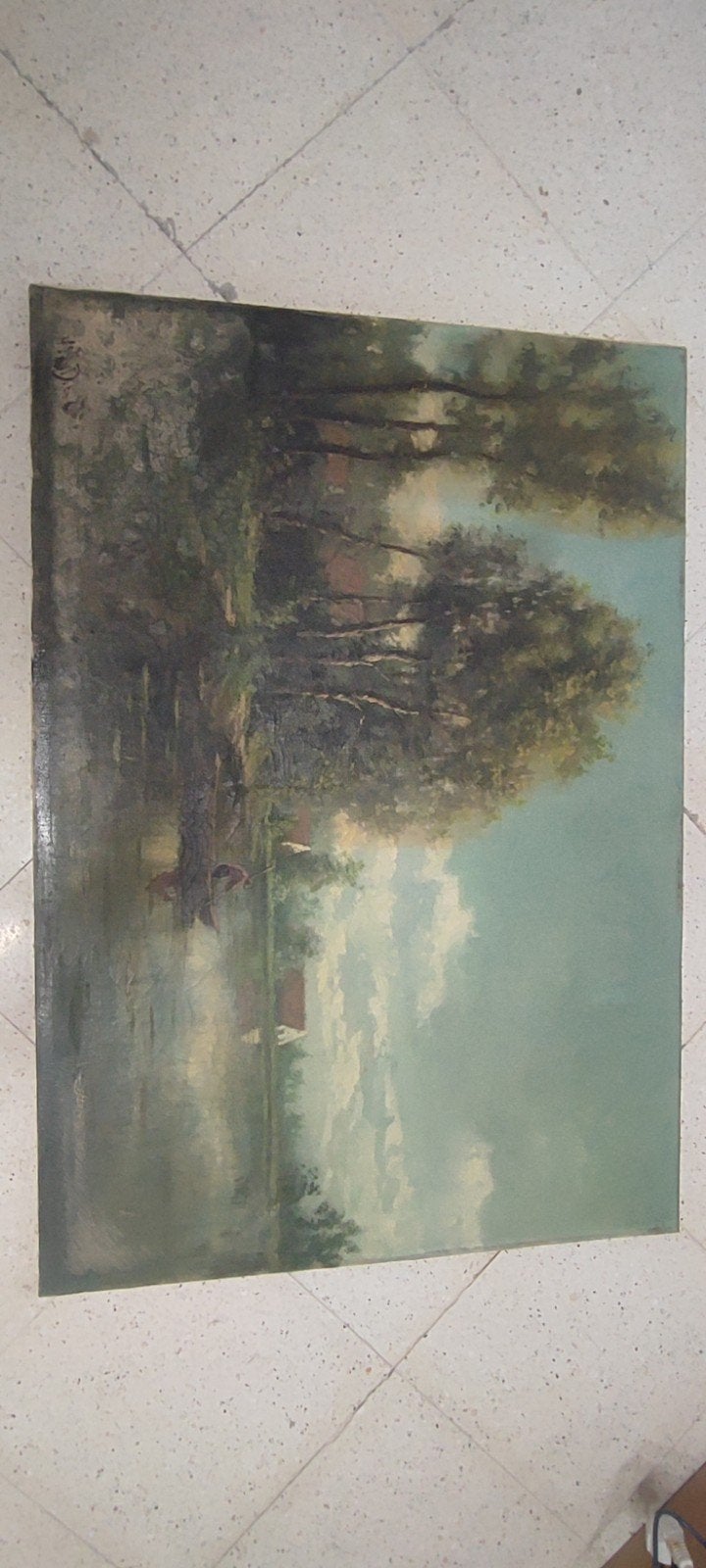 schilderij landschap, Antiek en Kunst, Doek, Ophalen of Verzenden, Gesigneerd, Landschap