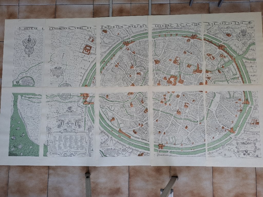 Brugge, 1562 reproductie Mercatorkaart 10 delig., Ophalen, 15e en 16e eeuw, Nieuw