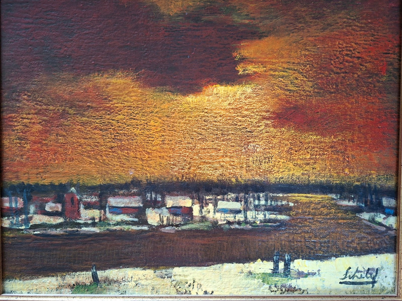 SCHELCK Maurice "Winters Leiezicht" olie op doek, Enlèvement ou Envoi, Toile