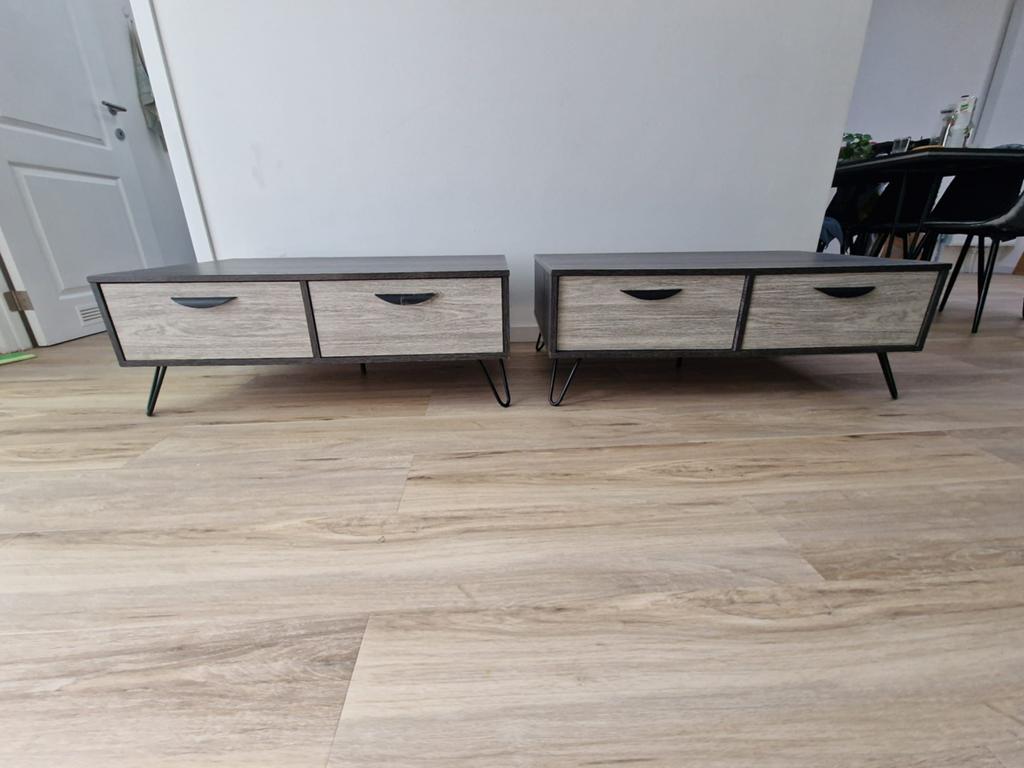 Salontafel (2-delig) + tv-meubel in goede staat, Enlèvement, Utilisé