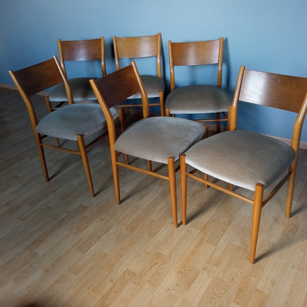 set van zes stoelen, Ophalen, Hout, Gebruikt, Bruin