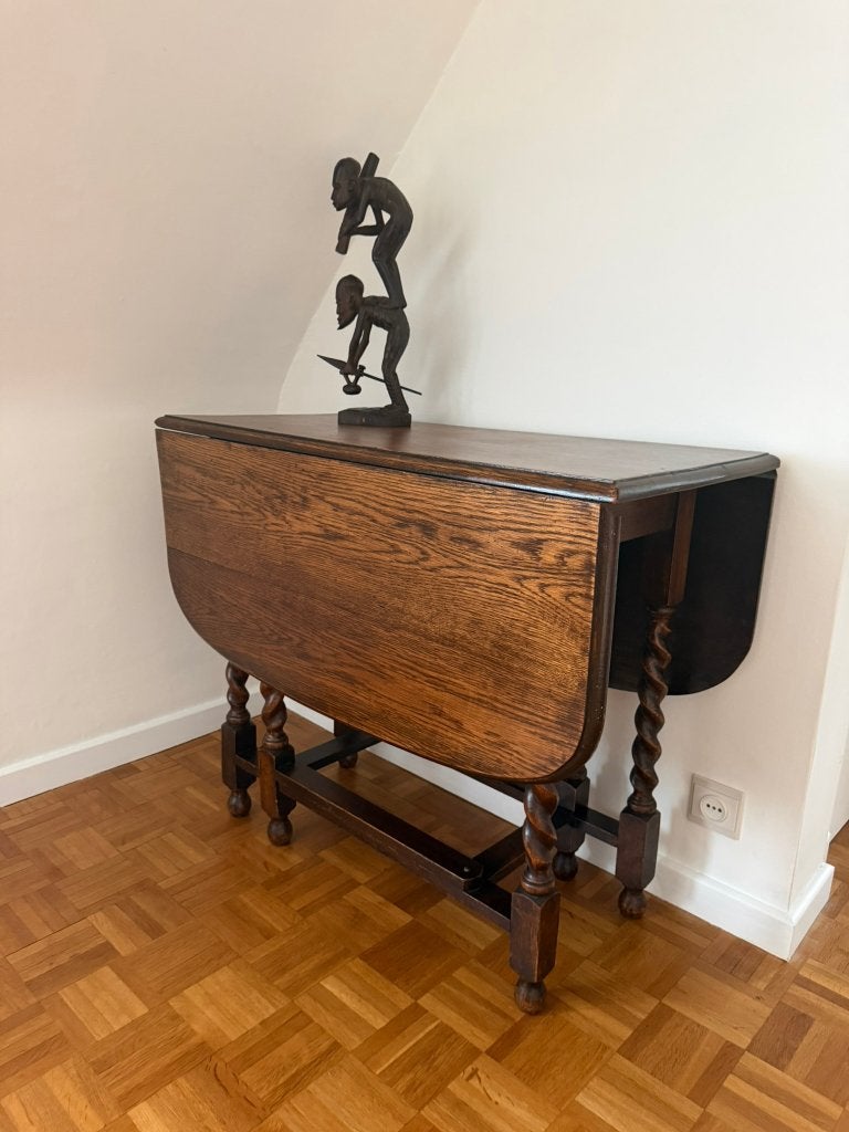 Antieke klaptafel met gedraaide poten, Comme neuf, Enlèvement, 75 cm ou plus, Ovale