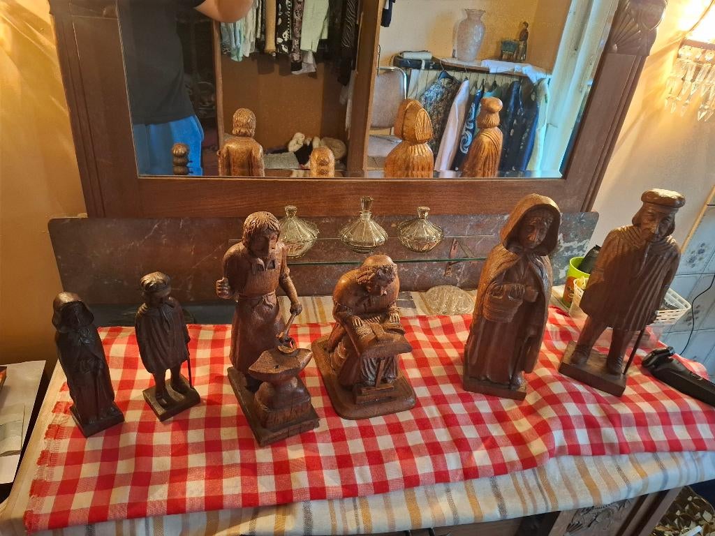 Set Brugs snijwerk, Antiek en Kunst, Ophalen, Handgemaakt, 20 - 50 cm, Hout