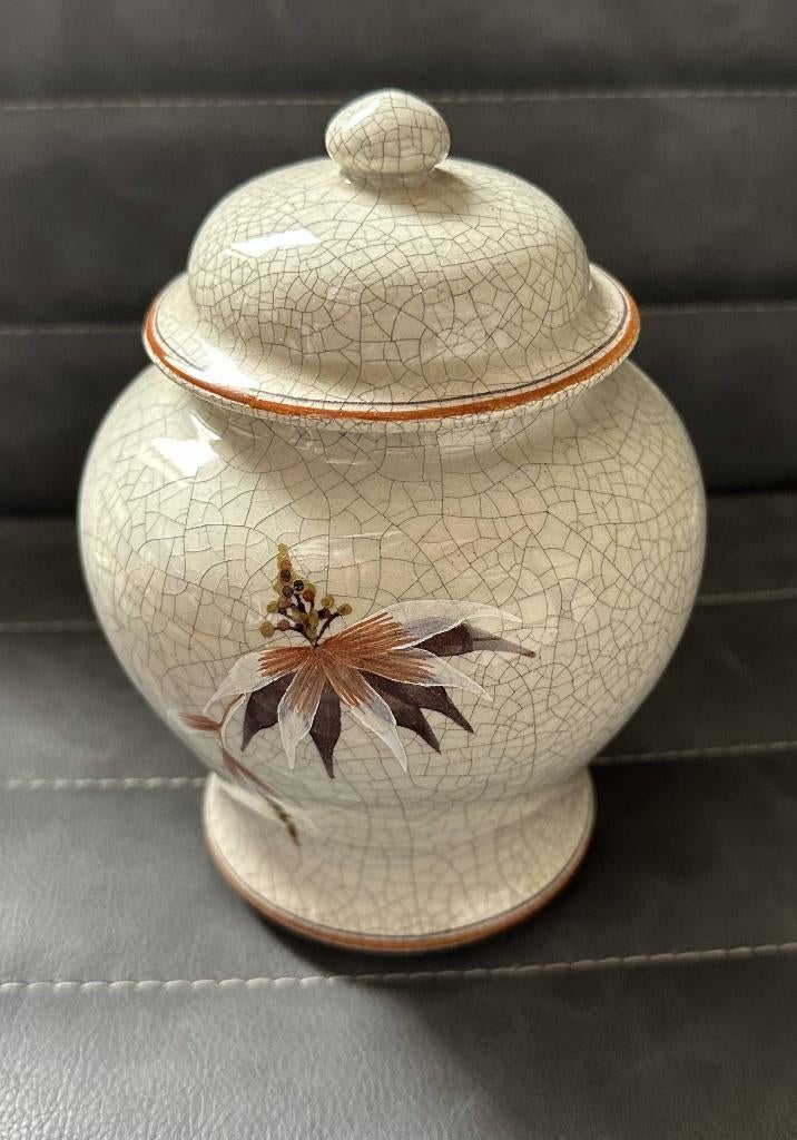 Pot décoratif blanc cassé avec motif floral, Enlèvement ou Envoi, Utilisé, Blanc