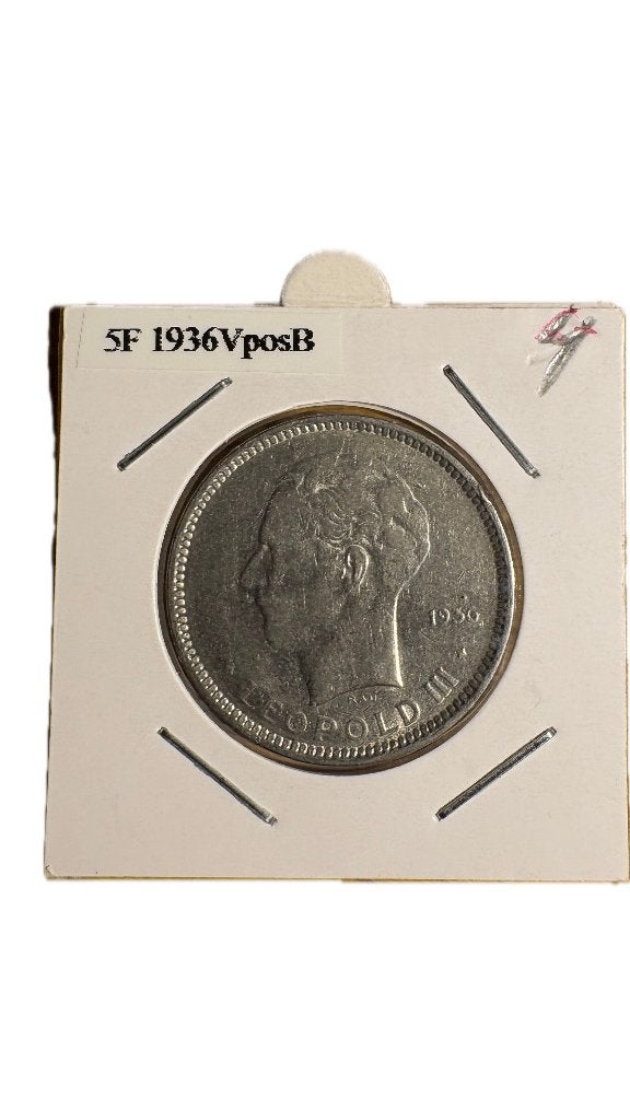LEOPOLD III: 5 FRANCS 1936V positie B (2), Ophalen of Verzenden