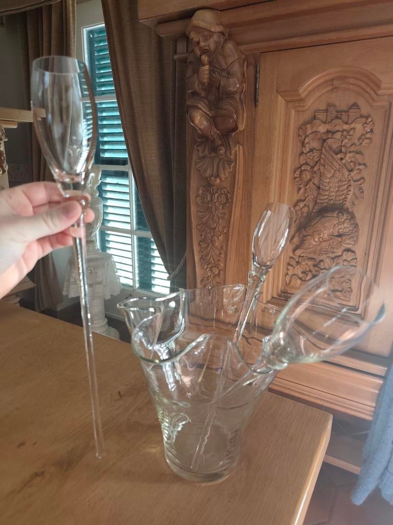 Glazen champagne emmer met 3 champagne glazen, Huis en Inrichting, Ophalen