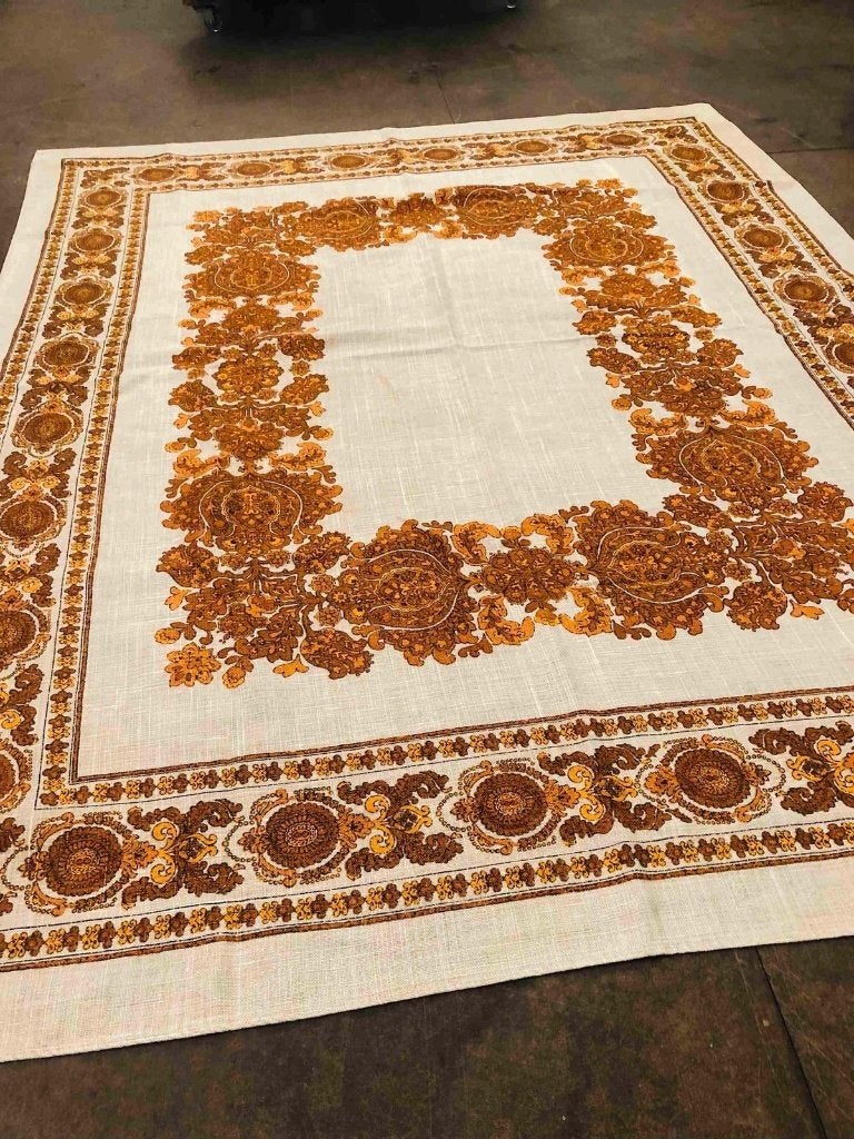 Retro tafelkleed 100% linnen 165/132 cm, Gebruikt, Oranje, Linnen, Ophalen of Verzenden