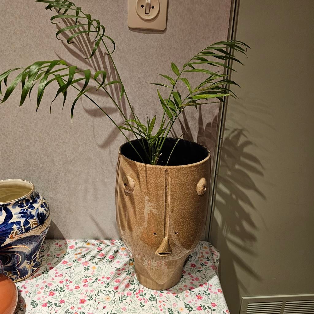 Bloempot. Gezicht. Klein, Overige materialen, Minder dan 60 cm, Rond, Nieuw