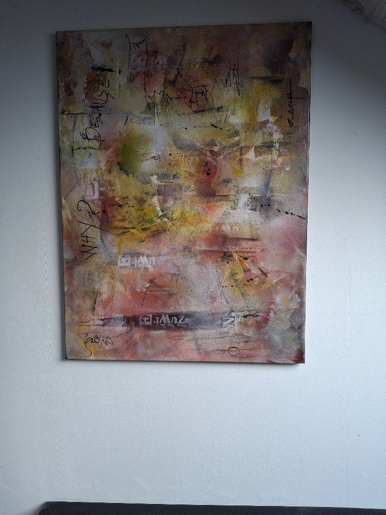 Groot Modern Abstract Schilderij – Street Art – Gesigneerd, Antiek en Kunst, Ophalen, Gesigneerd, Abstract