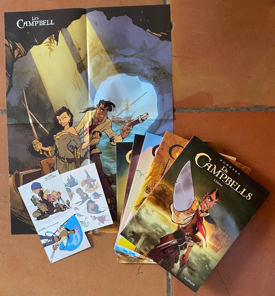 Complete Stripreeks De Campbells + poster en stickers, Complete serie of reeks, Zo goed als nieuw, Munuera, Ophalen of Verzenden