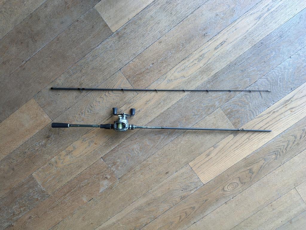 Vis hengel + reel + draad, Enlèvement, Comme neuf, Ensemble complet