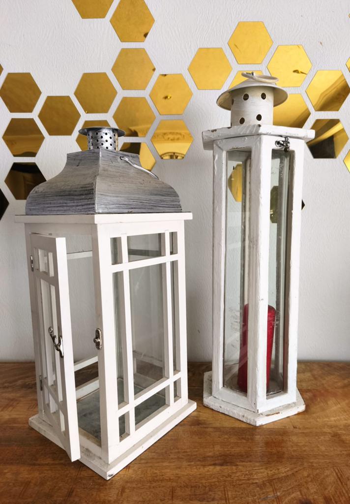 Set van 2 witte houten lantaarns, Ophalen, Hout
