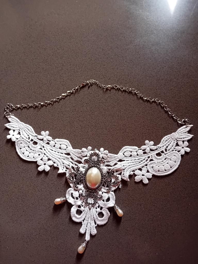Vintage kanten Choker met parels, Ophalen of Verzenden, Gebruikt
