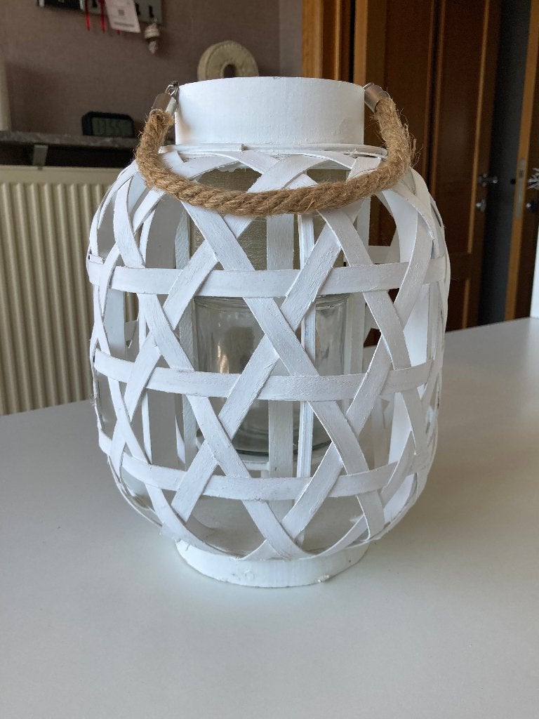 Witte rotan windlicht, Maison & Meubles, Accessoires pour la Maison | Bougeoirs & Bougies, Neuf, Photophore, Bois, Blanc, Autres marques