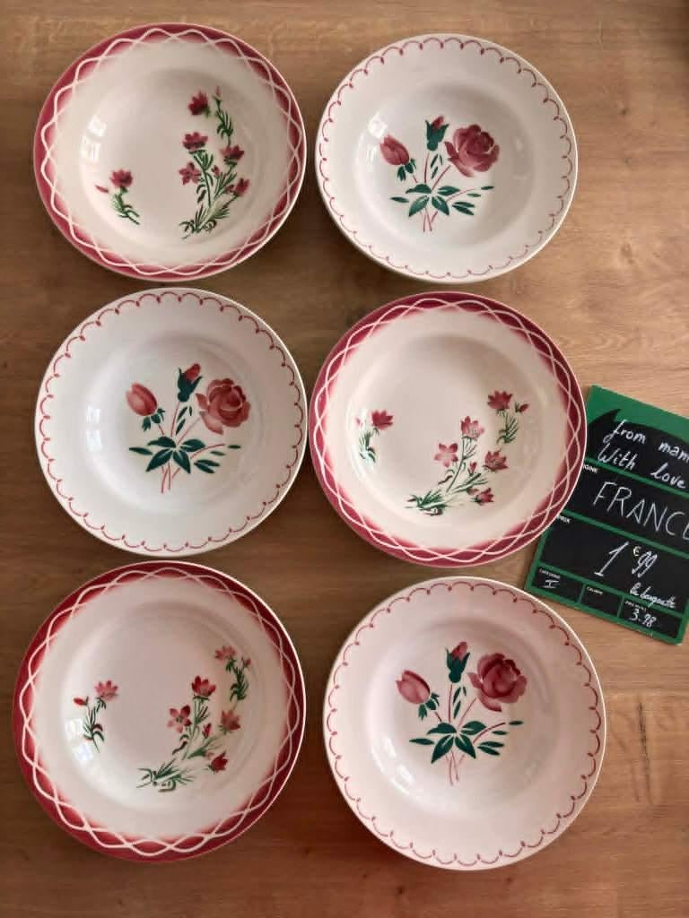 6 assiettes creuses Aude Sarreguemines Badonviller 42, Assiettes(s), Enlèvement ou Envoi, Céramique, Utilisé
