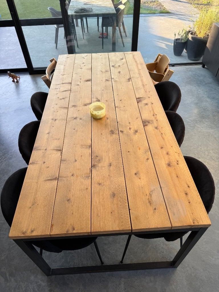 Tafel - industriële look, Huis en Inrichting, Tafels | Eettafels, Ophalen, Overige materialen, Gebruikt, 100 tot 150 cm