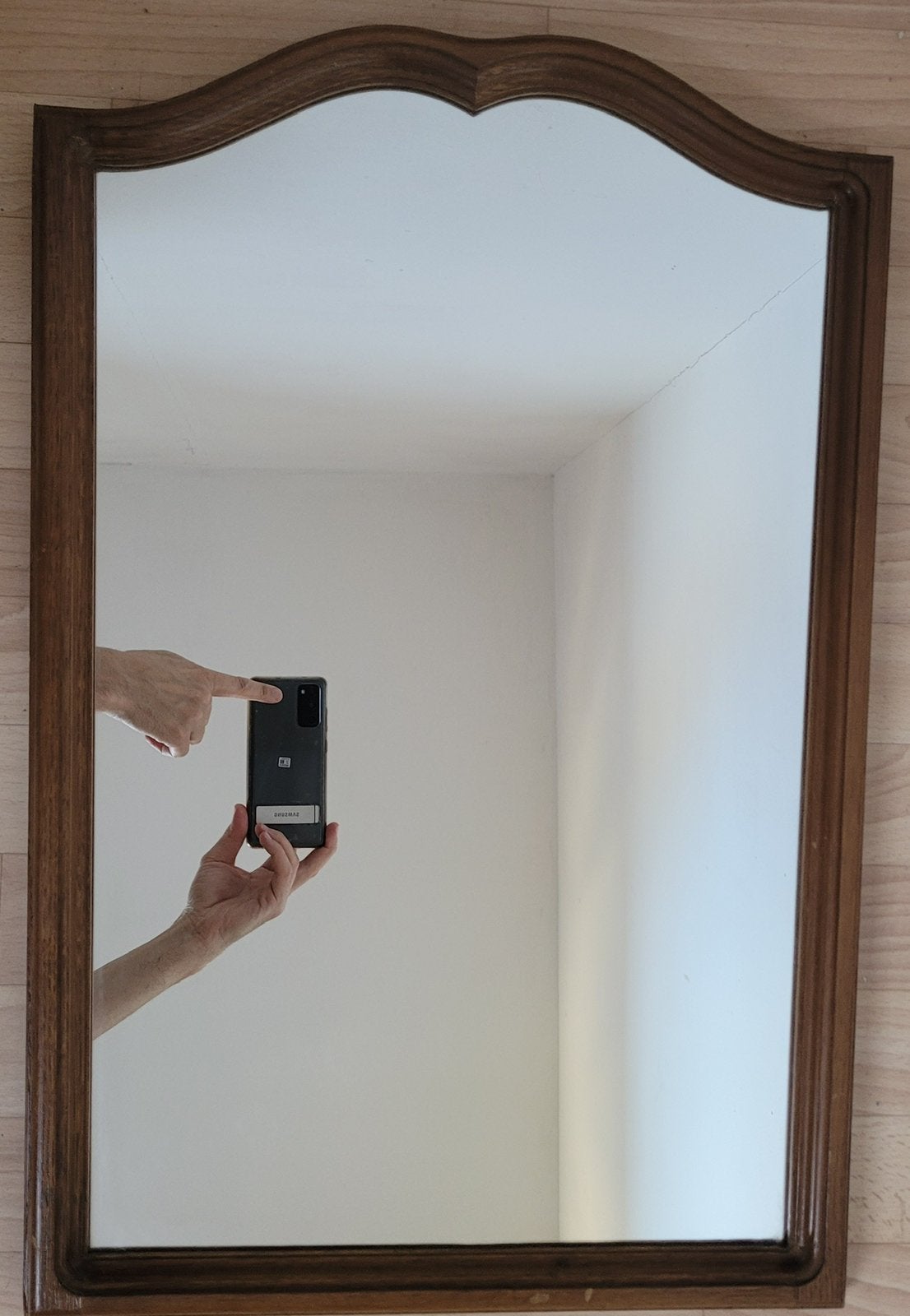 Superbe miroir Vintage chêne massif verre biseauté 60/40 LxH, Antiquités & Art, Enlèvement