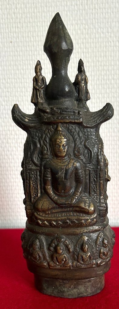 Bouddha Phra Sum Kwak en Bronze - Birmanie - 1925, Antiquités & Art, Art | Art non-occidental, 24 cm, Enlèvement ou Envoi, Bronze