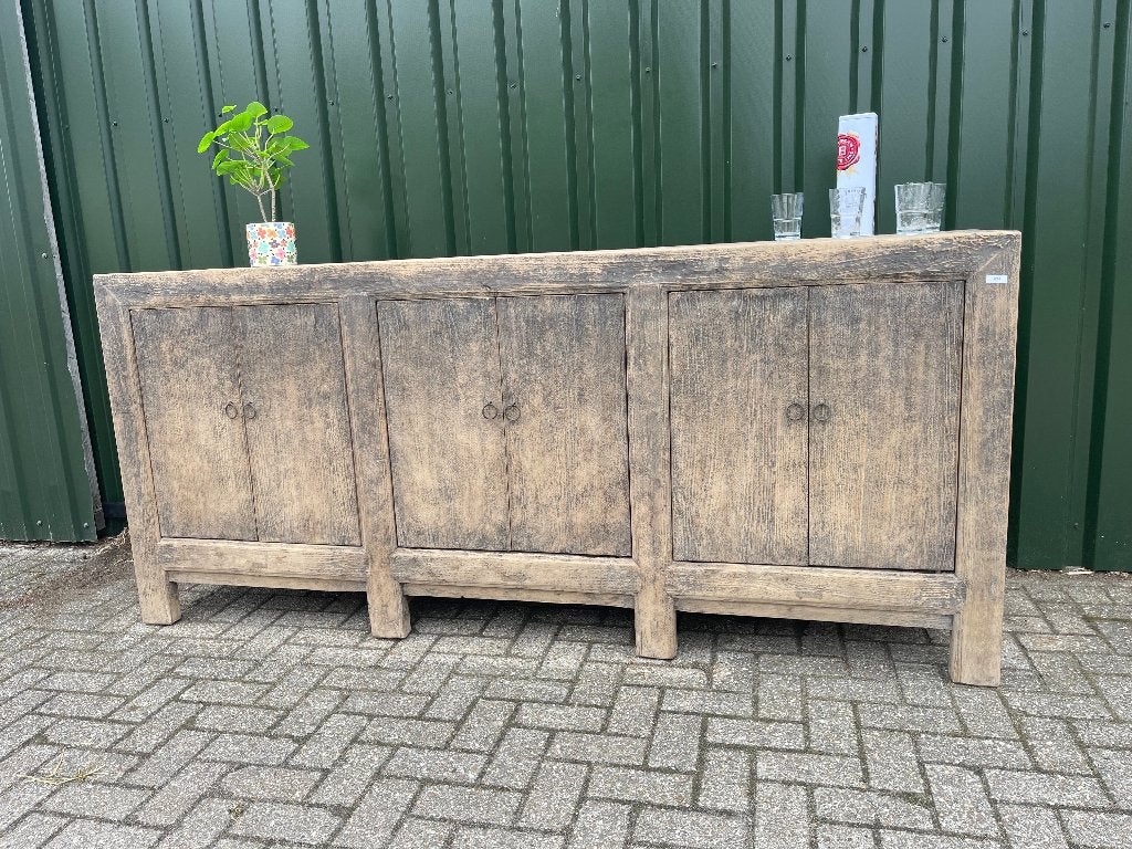 Dressoir 229 cm antiek Elm hout Uniek item summer sale, Met deur(en), Nieuw, Ophalen of Verzenden, 200 cm of meer