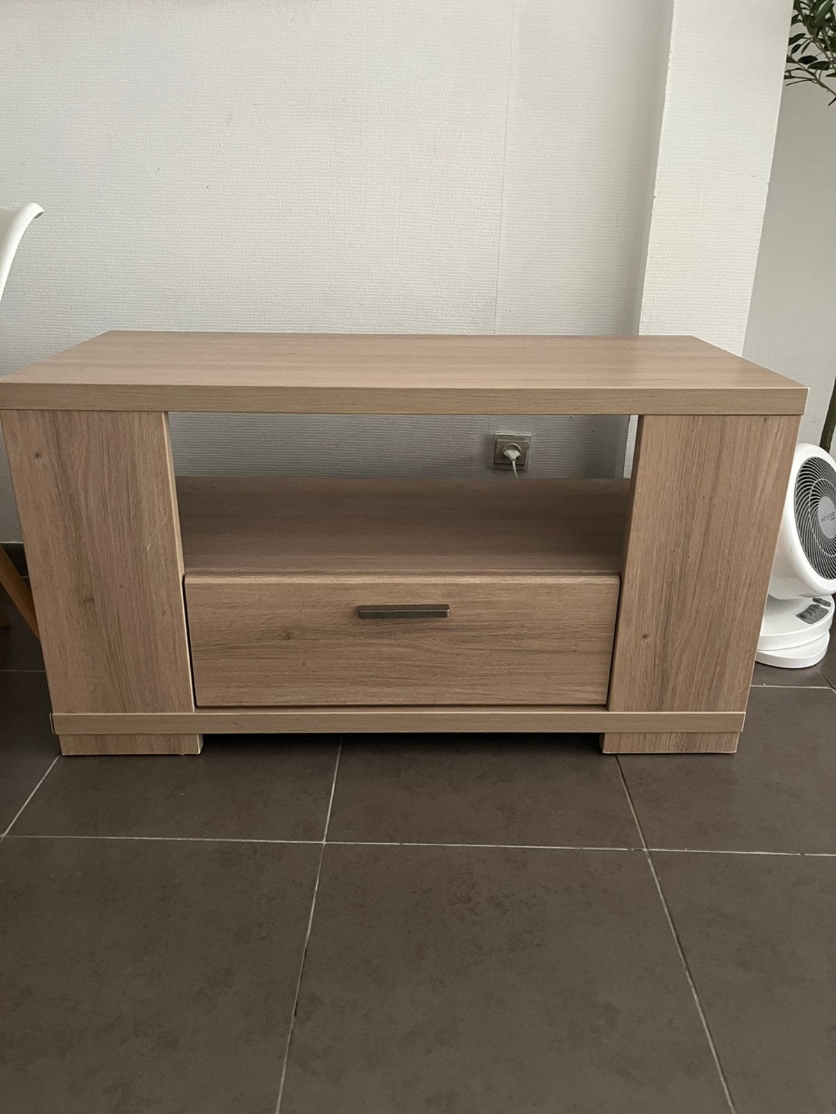 Tv kast met lade, Huis en Inrichting, Kasten |Televisiemeubels, Ophalen, 100 tot 150 cm, Eikenhout, Zo goed als nieuw