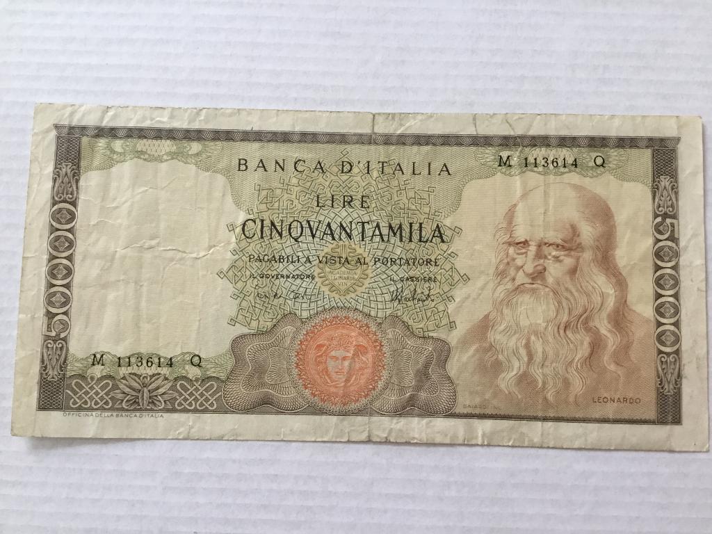 50000 lire Leonardo da Vinci, Ophalen of Verzenden, Italië