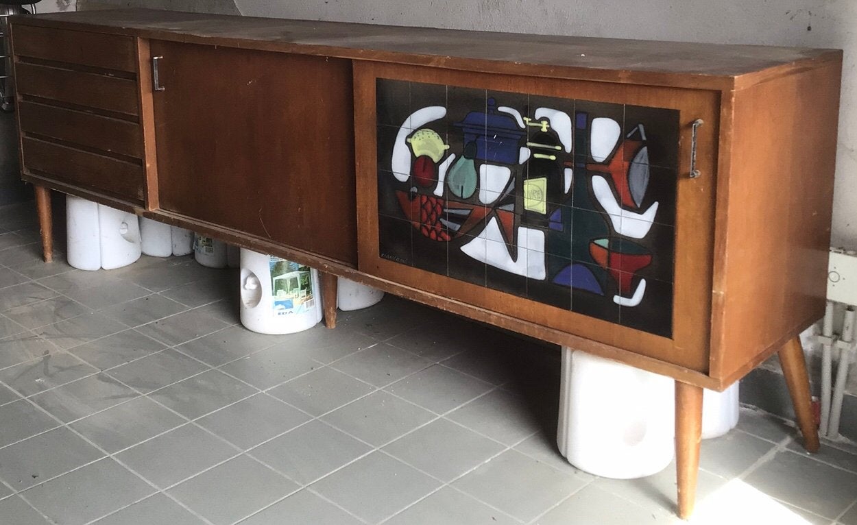 Renovatie project teak dressoir kast vintage, Ophalen, Gebruikt, Met lade(s), 200 cm of meer