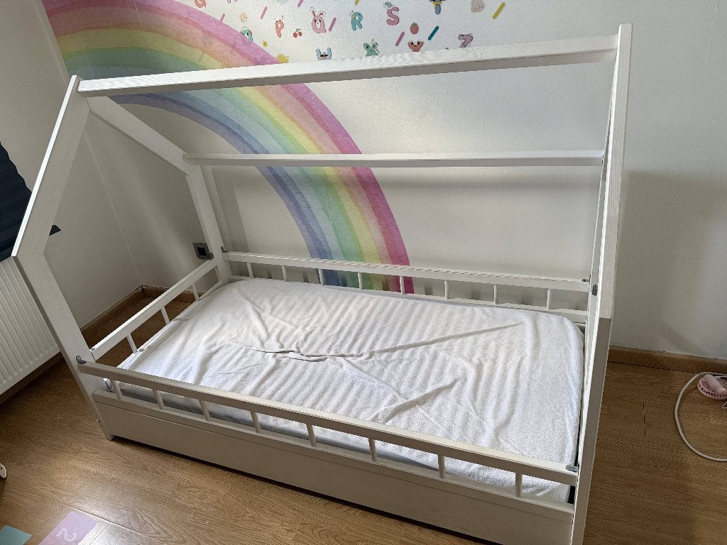 Kinderhuisbed 80x160cm inclusief matras en matrasbeschermer, Gebruikt, 70 tot 85 cm, 140 tot 160 cm, Ophalen