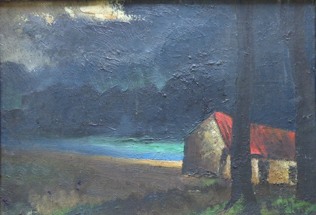 WILLEM PAERELS / HOEVE AAN RIVIER / OLIEVERF / 35x48cm KADER, Peinture à l'huile, Enlèvement ou Envoi, Paysage, Signé