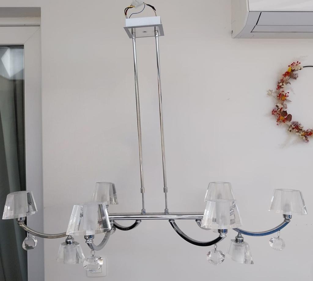 Moderne chromen hangkroonluchter — 6 lampen, Huis en Inrichting, Lampen | Kroonluchters, Ophalen