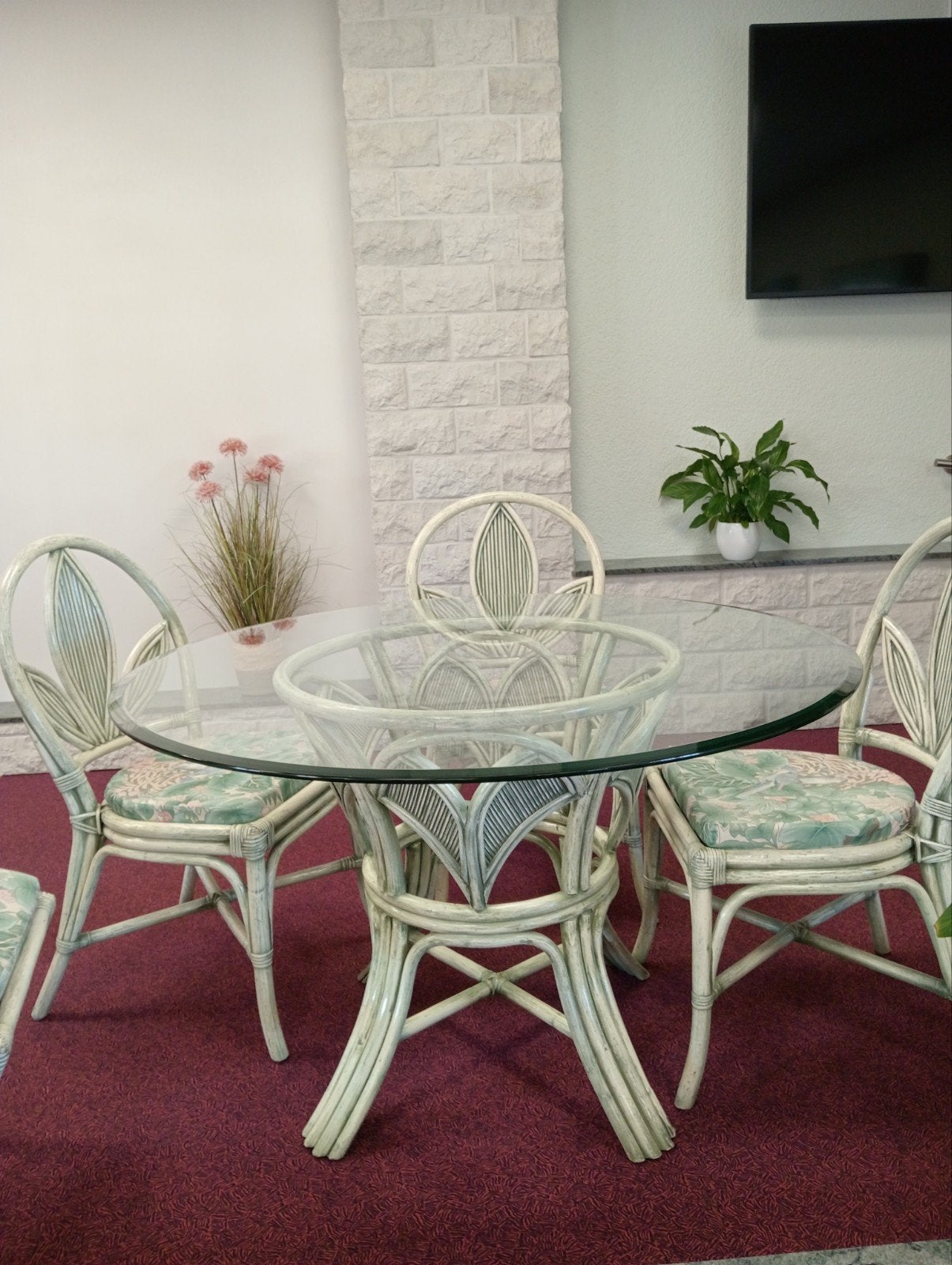 ensemble table et 4 chaises en rotin/bambou blanchi, Enlèvement, Rotin