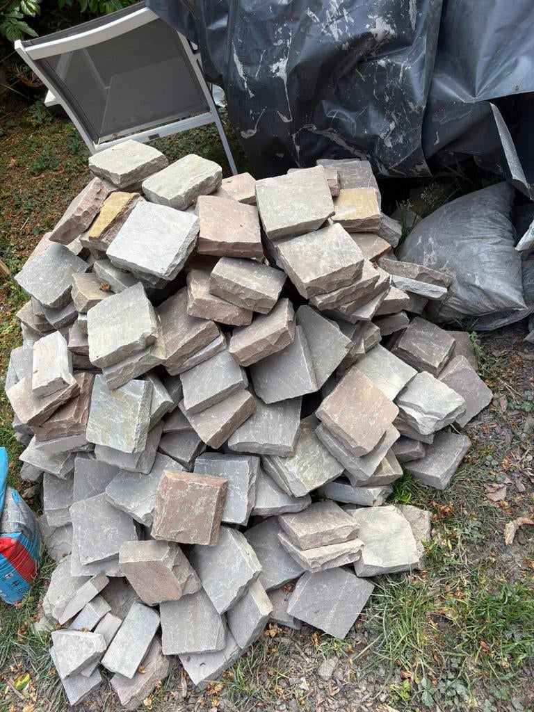 Pavés pierre naturelle 14x14 Mix Bruges 5m², Enlèvement, Comme neuf, Pierre naturelle