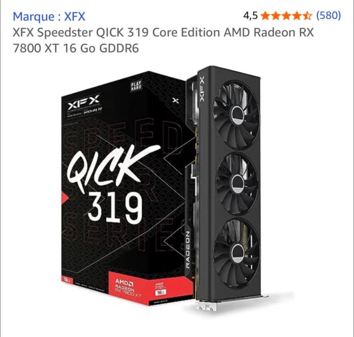 XFX Speedster QICK 319 Core Edition AMD Radeon RX 7800 ХТ…, Informatique & Logiciels, Cartes vidéo, AMD, Enlèvement ou Envoi, GDDR6