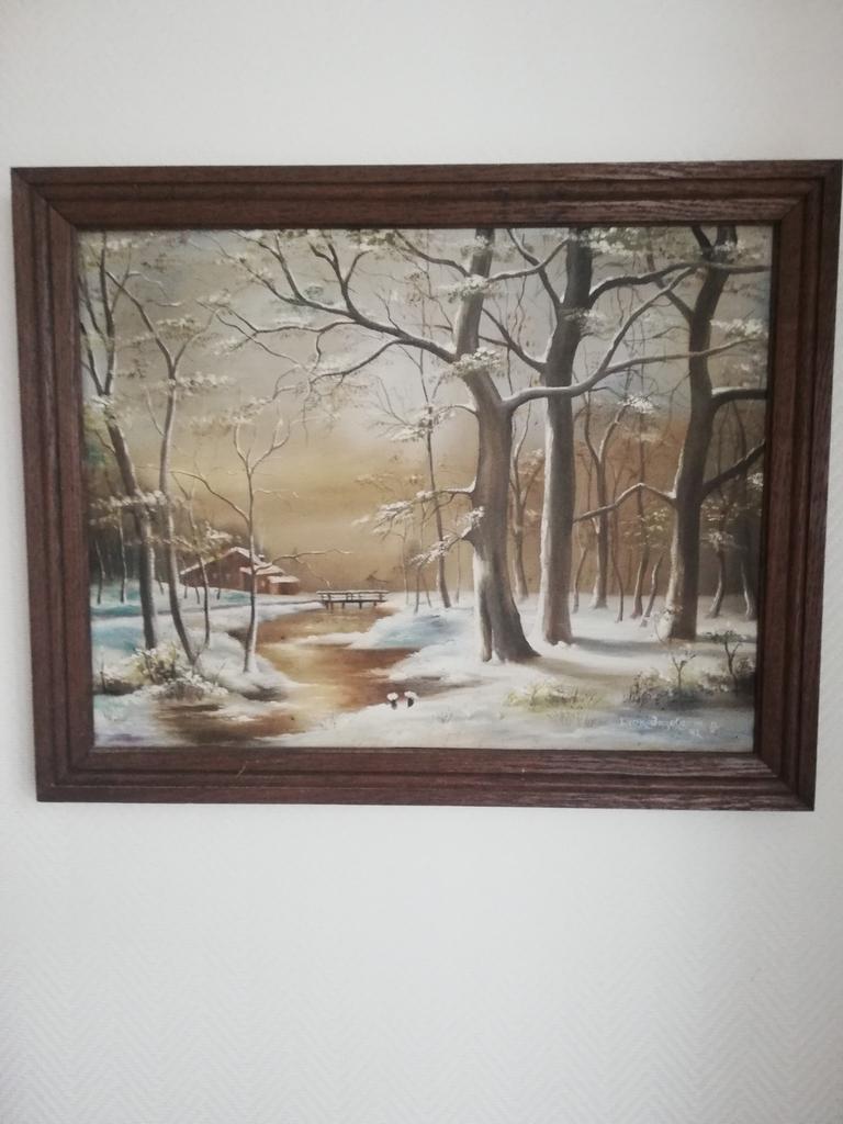 Olieverfschilderij van het winterlandschap, van INGELGOM, Ophalen of Verzenden
