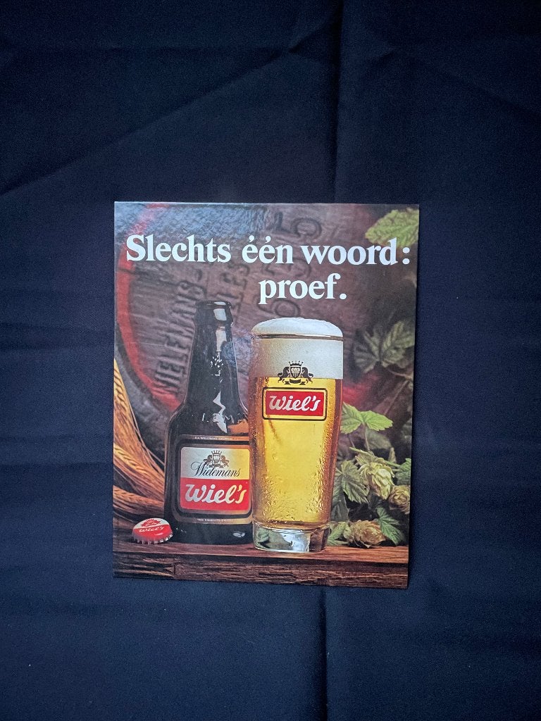 reclamebord Slechts één woord: proef. Wiel's, Verzamelen, Ophalen, Gebruikt, Reclamebord, Plaat of Schild, Stella Artois