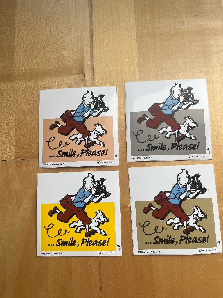 4 stickers Kuifje/Tintin-Smile please- 1992, Envoi, Bande dessinée ou Dessin animé